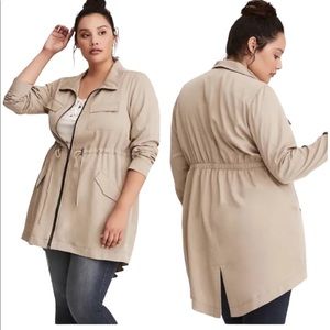Torrid Jacket Taupe Sz 2  Plus Sz 18 Zip Front Cinch Waist